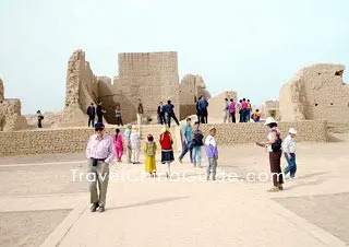 Visitors come to the Ancient City of Gaochang